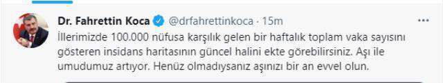 Son Dakika: Bakan Koca illere göre haftalık 100 bin kişide görülen vaka sayısını açıkladı