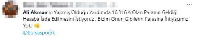 Bursaspor taraftarının Ali Akman öfkesi dinmiyor! Kulübe paylaşım sildirdiler