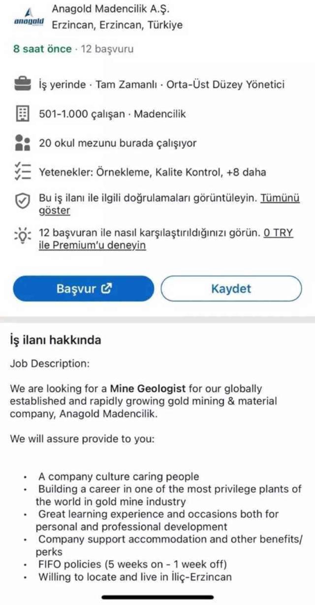 Erzincan'daki maden faciası sonrası şirketten yeni iş ilanı: İnsanları önemseyen şirket kültürü