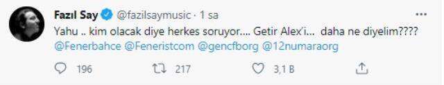 Fazıl Say'dan Fenerbahçe'ye yeni hoca önerisi: Getir Alex'i, daha ne diyelim?