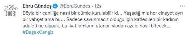 Ünlü isimler, Başak Cengiz'in ölümünün ardından kadın cinayetlerine bir kez daha isyan etti