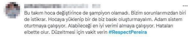 Fenerbahçe taraftarı hocasına sahip çıktı! 'Respect Pereira' etiketiyle gündeme damga vurdular