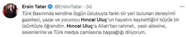 Hıncal Uluç'un vefatı sonrası spor ve siyaset dünyasından peş peşe taziye mesajları