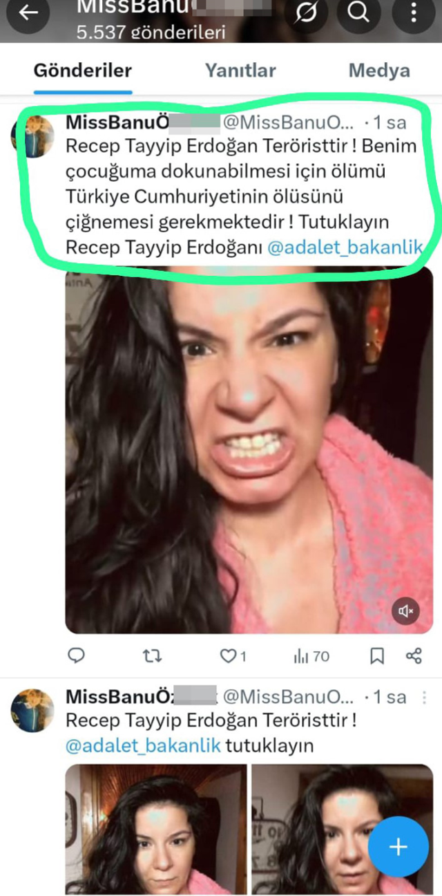 Erdoğan'a hakaret eden eski güzel, ruh ve sinir hastalıkları hastanesine sevk edildi