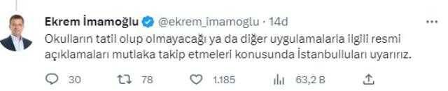 Kar ve fırtına beklenen İstanbul'da bir uyarı da İmamoğlu'ndan geldi