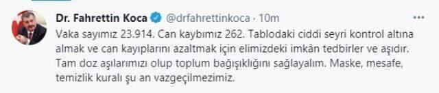 Son Dakika: Türkiye'de 8 Eylül günü koronavirüs nedeniyle 262 kişi vefat etti, 23914 yeni vaka tespit edildi