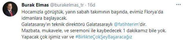 Son Dakika: Galatasaray'ın yeni Başkanı Burak Elmas: Fatih Terim yarın görevinin başında olacak