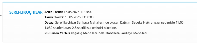 Ankara SEREFLIKOÇHISAR su kesintisi! 17-18 Mayıs ASKİ Şereflikoçhisar su kesintisi ne zaman bitecek, sular ne zaman gelecek?