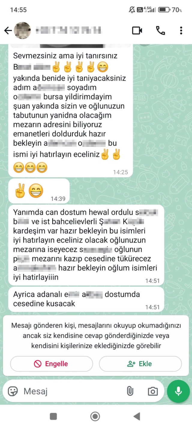 Ahmet Minguzzi'nin annesine atılan tehdit mesajları ortaya çıktı