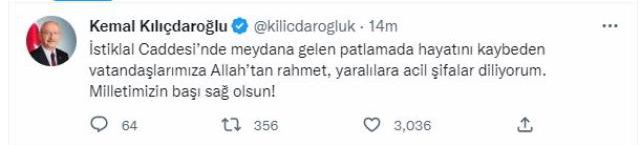 İstiklal Caddesi'ndeki patlama yürekleri yaktı! Muhalefet liderlerinden peş peşe paylaşım geliyor