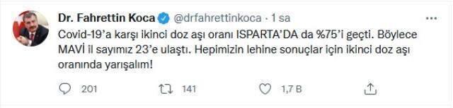 İki doz aşılamada mavi kategoriye geçen il sayısı 23'e yükseldi