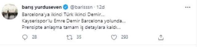 Bir Türk daha Barcelona'da! Katalan devi, Kayserispor'dan Emre Demir'i kadrosuna kattı