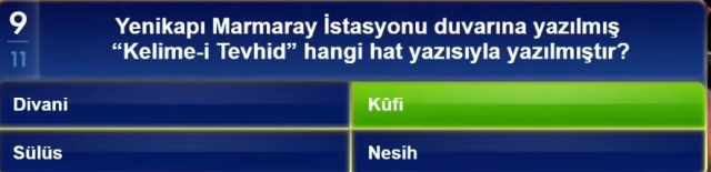 Yenikapı Marmaray İstasyonu duvarına yazılmış 'Kelime-i Tevhid' hangi hat yazısıyla yazılmıştır?