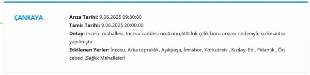 Ankara ÇANKAYA su kesintisi! 9-10 Haziran ASKİ Çankaya su kesintisi ne zaman bitecek, sular ne zaman gelecek?