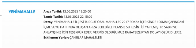 Ankara YENİMAHALLE su kesintisi! 13-14 Haziran ASKİ Yenimahalle su kesintisi ne zaman bitecek, sular ne zaman gelecek?