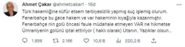 Ahmet Çakar'dan Ümraniye-Fenerbahçe maçı biter bitmez gündemi sallayan iddia: Kıyak geçtiler