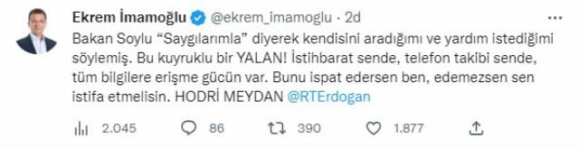 İmamoğlu'ndan Bakan Soylu'ya jet yanıt: İspat edersen ben edemezsen sen istifa etmelisin