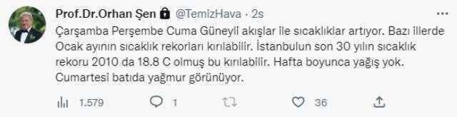 Profesörden İstanbul için kritik uyarı: Bu hafta 30 yılın ocak ayı sıcaklık rekoru kırılabilir