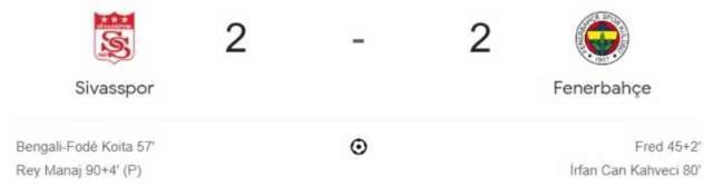 Sivasspor - Fenerbahçe maçı kaç kaç, bitti mi? MAÇ SKORU! Sivasspor - FB maçı kaç kaç, canlı maç skoru!