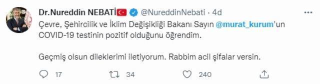 Son Dakika: Çevre, Şehircilik ve İklim Değişikliği Bakanı Murat Kurum'un koronavirüs testi pozitif çıktı