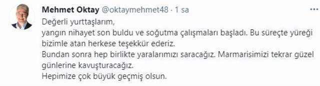 Marmaris Belediye Başkanı Mehmet Oktay, bölgedeki yangının sona erdiğini duyurdu
