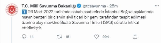 Son Dakika: İstanbul Boğazı'nda mayın benzeri bir cisim tespit edildi, SAS timleri olay yerinde