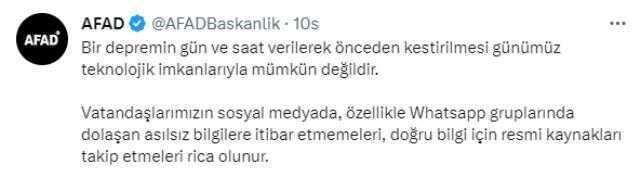 AFAD'dan 'Deprem olacak' iddilarına yalanlama: Önceden kestirilmesi günümüz teknolojik imkanlarıyla mümkün değildir