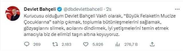 'Türkiye Tek Yürek' kampanyasına bir bağışta Bahçeli'den! Yayına bağlanmadı sosyal medyadan duyurdu