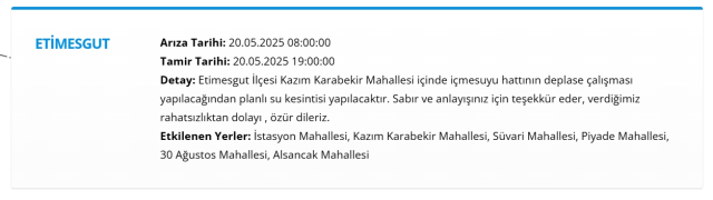 Ankara ETİMESGUT su kesintisi! 19-20 Mayıs ASKİ Etimesgut su kesintisi ne zaman bitecek, sular ne zaman gelecek?