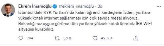 KYK yurtlarında kalan öğrencilerin, yüksek kotalı internet talebine İmamoğlu'ndan yanıt: Bakanlık onay versin halledeyim
