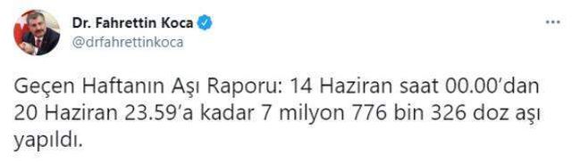 Ülke genelinde son bir haftada 8 milyona yakın aşı uygulandı