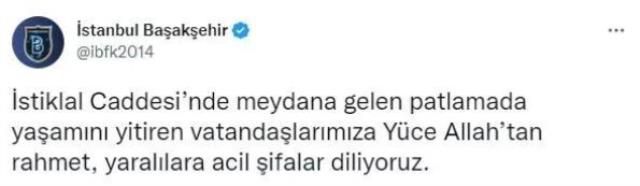 Spor camiasından Taksim'deki bombalı saldırı sonrası geçmiş olsun mesajları