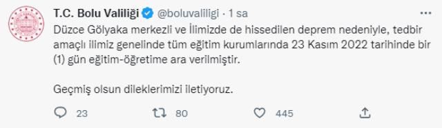 5.9 şiddetindeki deprem sonrası Düzce, Sakarya ve Bolu'da eğitime 1 gün süreyle ara verildi