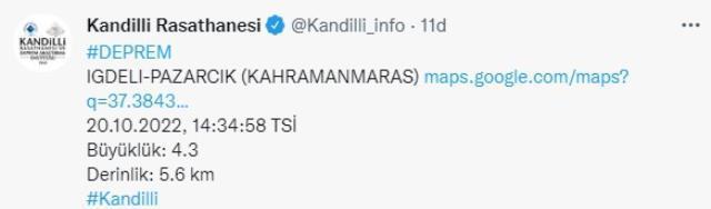 Son Dakika: Kahramanmaraş'ta 4.5 büyüklüğünde deprem! Sarsıntı çevre illerden de hissedildi