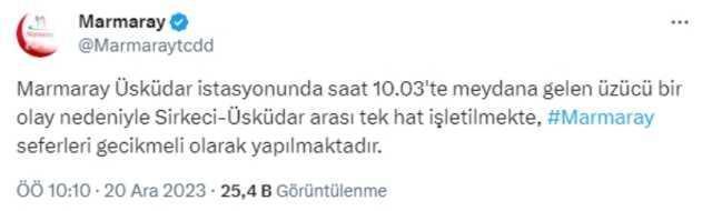 MARMARAY İNTİHARI SON DAKİKA 20 ARALIK 2023! Marmaray Üsküdar durağı, istasyonu neden durdu? Ayrılık Çeşmesi Marmaray çalışıyor mu?