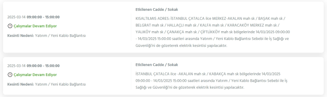 İstanbul ÇATALCA elektrik kesintisi! 14 Mart Çatalca elektrik kesintisi ne zaman bitecek, elektrikler ne zaman gelecek?
