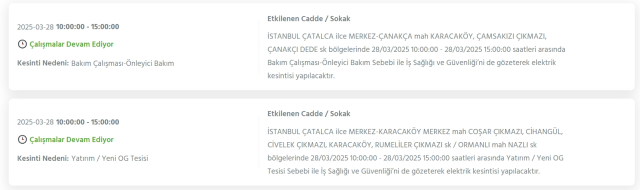İstanbul ÇATALCA elektrik kesintisi! 28 Mart Çatalca elektrik kesintisi ne zaman bitecek, elektrikler ne zaman gelecek?