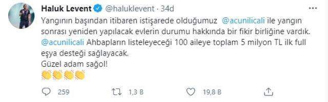 Acun Ilıcalı, Haluk Levent'in derneği aracılığıyla 100 aileye 5 milyon TL'lik yardım yapacak