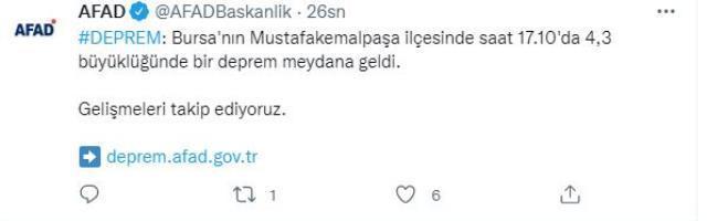 Son Dakika: Bursa'nın Mustafakemalpaşa ilçesinde 4,3 şiddetinde deprem meydana geldi