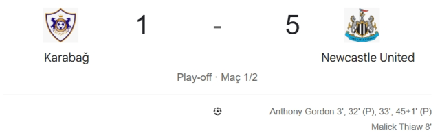Karabağ maçı kaç kaç? MAÇ SONUCU! Karabağ Newcastle United golleri kim attı, canlı maç anlatımı!