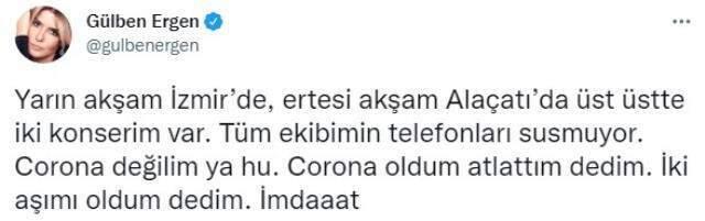 Koronavirüsle ilgili paylaşımı yanlış anlaşılan Gülben Ergen, 'Korona olmadım' diyerek isyan etti