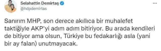 Selahattin Demirtaş'tan Bahçeli'yi kızdıracak paylaşım: Türkiye bu fedakarlığı asla unutmayacak