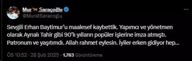 'Aynalı Tahir'in yönetmeni Erhan Baytimur hayatını kaybetti