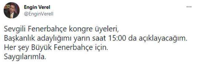 Fenerbahçe'nin eski futbolcusu Engin Verel başkanlığa aday olacak