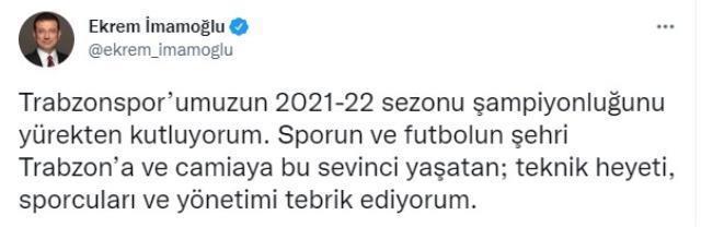 Trabzonspor'a spor, sanat, siyaset camiasından tebrik mesajları yağıyor