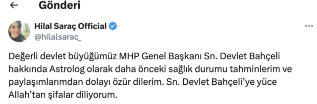 Bahçeli'nin sağlık durumuyla alay ettikten sonra tutuklanan astrolog Hilal Saraç, tahliye oldu