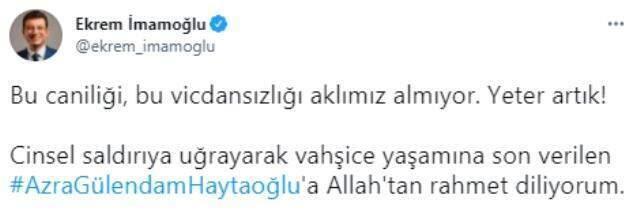 Vahşice öldürülen Azra için Ekrem-Dilek İmamoğlu çiftinden sert tepki: Tahammülümüz yok