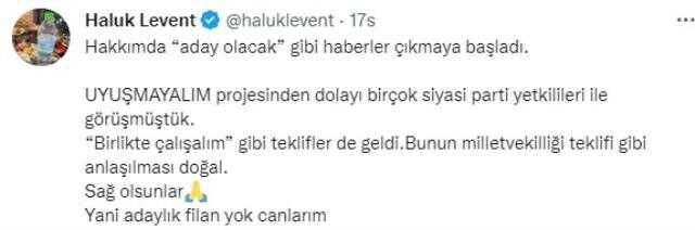 Şarkıcı Haluk Levent, milletvekili adayı olacağı iddiasını yalanladı