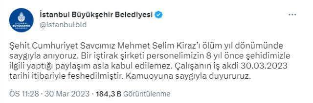 Şehit savcıyla ilgili provokatif paylaşım yapmıştı, İBB çalışanı olduğu ortaya çıktı