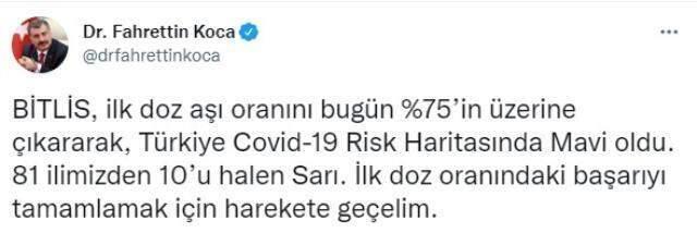 Bakan Koca'dan aşılamayla ilgili müjdeli haber! Sarı risk kategorisinde sadece 10 il kaldı